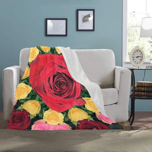 Red and Yellow Roses Ultra-Soft Micro Fleece Blanket 40" x 50" (Made in USA)