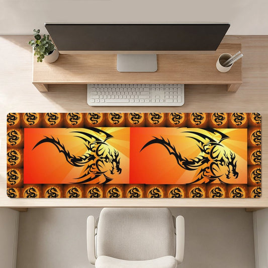 Orange Fire Dragon Custom Gaming Mousepad with Rounded Corners - 47.2" x 17.7"