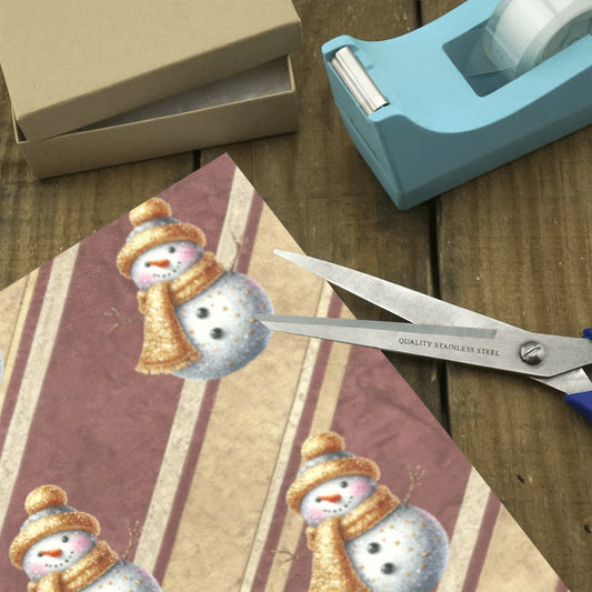 Red Stripes Gold Snowman 2 Rolls Custom Gift Wrapping Paper - 58"x 23" (Made in USA)