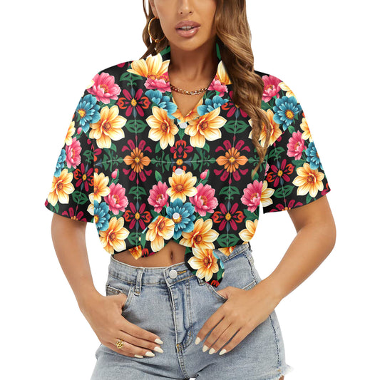 Colorful Flowers Women's All Over Print Hawaiian Shirt (Made in USA)