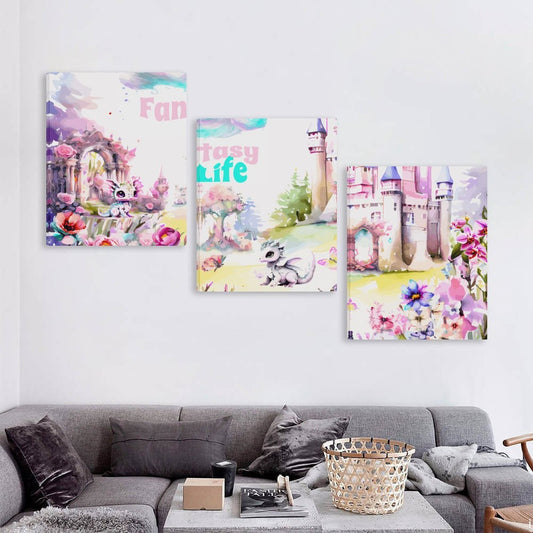 Fantasy Life Design 3-piece Wall Art with Decorative Frame - 16" × 20" | Ships from USA