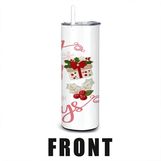 Happy Holidays Faux Yarn 20oz Straight Stainless Steel Tumbler with Straw (Made in USA)