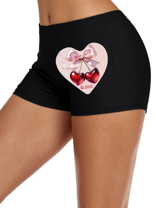 Red Cherries in Pink Heart Boxer Brief Boyshorts for Women (Made in USA)