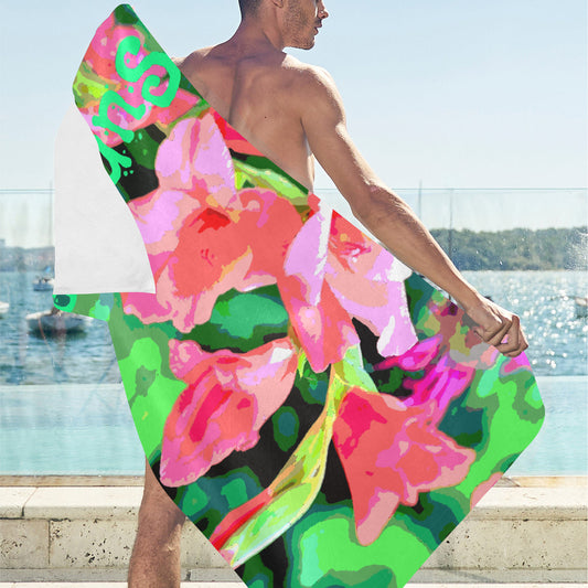 Toalla de playa de verano con gladiolos rosas - 76,2 x 152,4 cm (fabricada en EE. UU.)