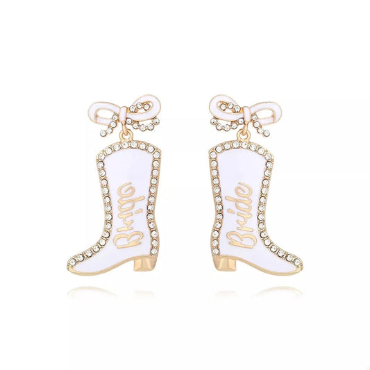Cowgirl Boot Dangle Earrings with Bow