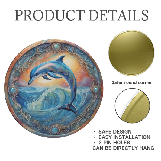 Letrero metálico redondo con marco de delfín (fabricado en EE. UU.)