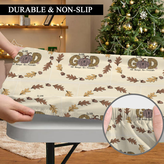 With God All Things Possible Custom Elastic Fitted Tablecloth 72x30 inch (Made in USA)