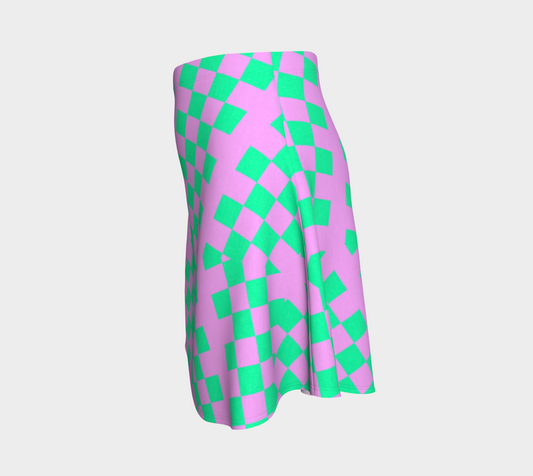 Neon Green Checkered Design Short Flared Skirt