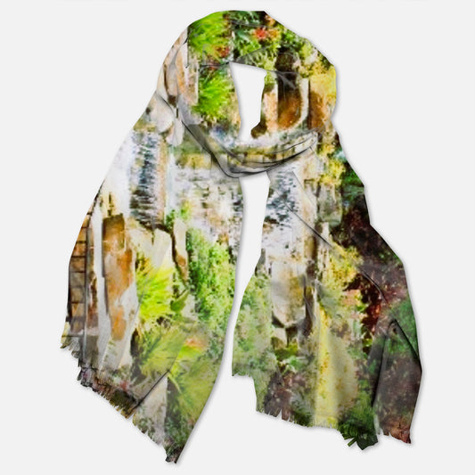 Tropical Waterfall with Flowers Pashmina Scarf