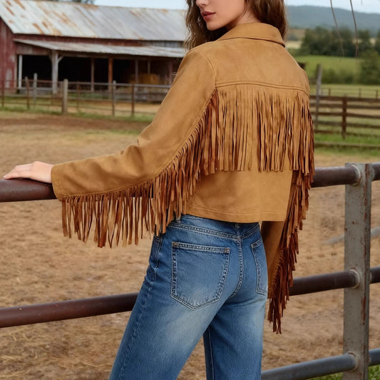 Solid Color Women's Temperament Tassel Edge Decoration Short Casual Jacket