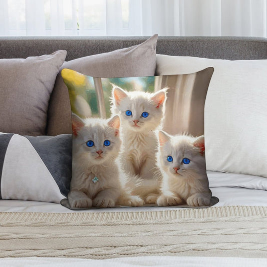 Fluffy White Kittens with Blue Eyes Ultra-Soft Pillowcases - 18"×18"