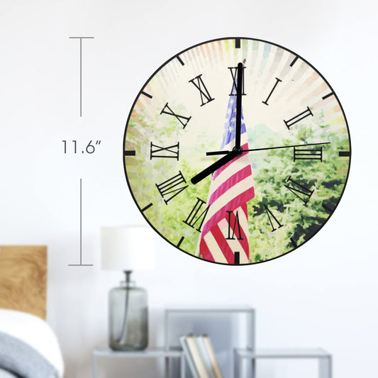 Reloj de pared con bandera estadounidense destacada (fabricado en EE. UU.)