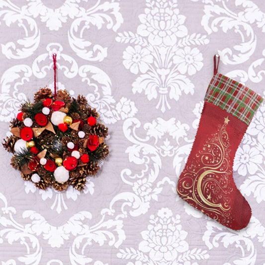 Gold Christmas Tree on Red Sequin Christmas Stocking (Made in USA)