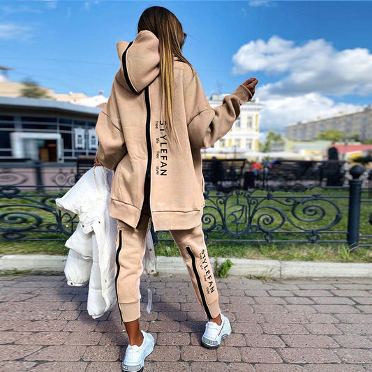 Long Hoodie Sweatsuit Jogger Pantsuit - Comfortable Outfit