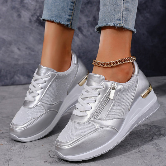 Women's Lace-up Side Zip Design Thick-soled Casual Shoes Sneakers