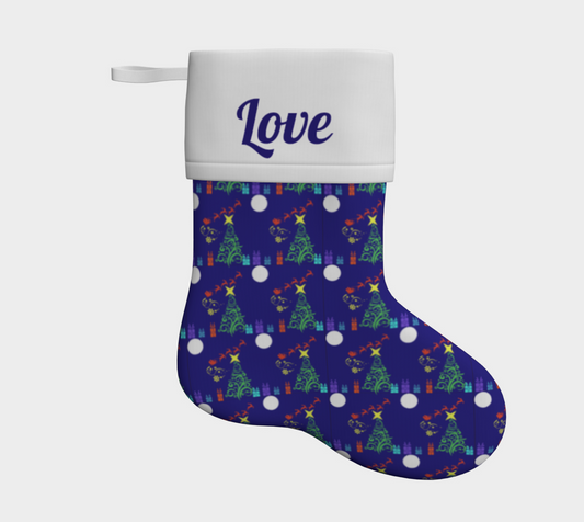 Magical Santa Sleigh on Dark Blue Christmas Stocking