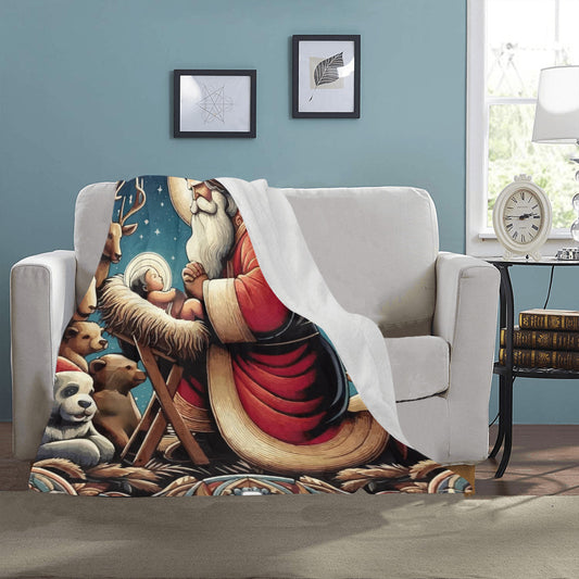 Santa with Baby Jesus Ultra-Soft Micro Fleece Blanket 40" x 50" (Made in USA)