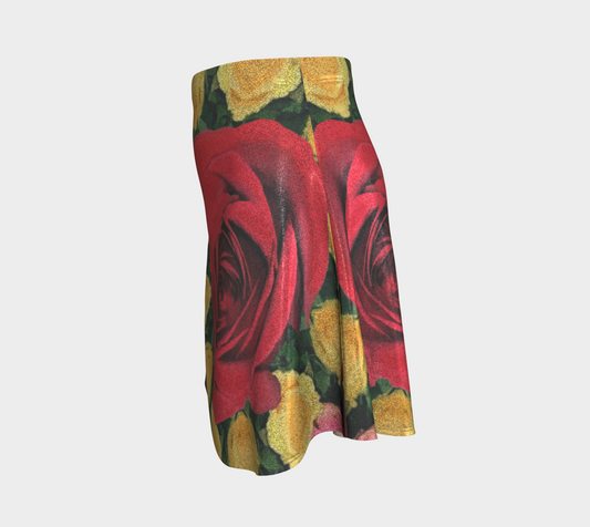 Red and Yellow Roses Flare Short Skirt