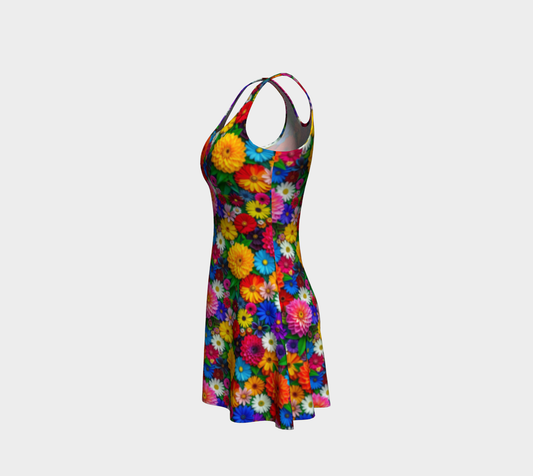 Colorful Flower Pattern Flared Short Dress