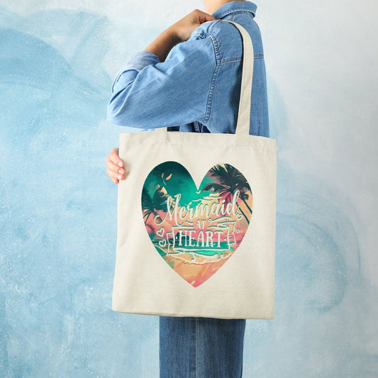 Mermaid at Heart Canvas Tote Bag - 13.4" x 15.8"