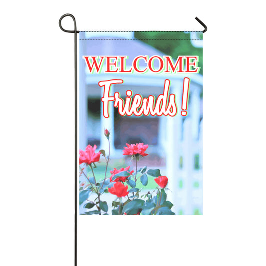 Welcome Friends Gazebo with Red Flowers Garden Flag - 12 x 18 inch (Made in USA)
