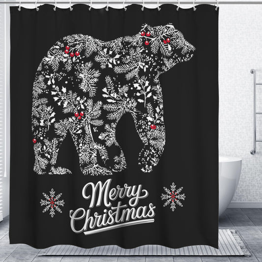 Merry Christmas Chinoiserie Polar Bear Shower Curtain - 66" x 72"(Made in USA)
