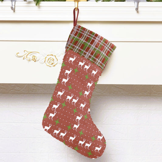 Red Christmas Deer Pattern Sequin Christmas Stocking (Made in USA)