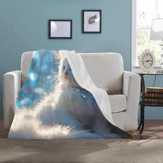 Manta de microfibra ultrasuave con diseño de gatito blanco, 101,6 x 127 cm (fabricada en EE. UU.)