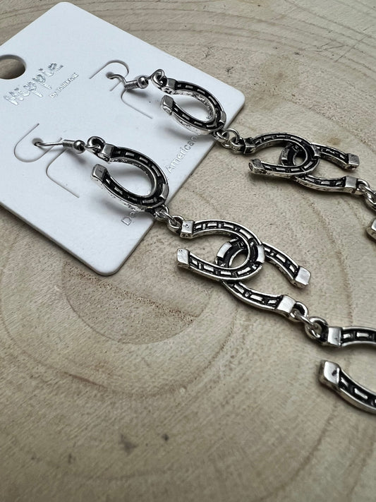 Fashion Horseshoe Dangle Earrings - 3 1/2 inch drop