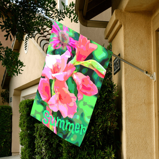 Bandera de jardín de gladiolos rosas de verano - 71 x 101 cm (fabricada en EE. UU.)