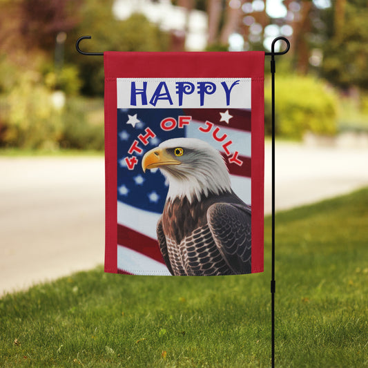 Happy 4th of July with Bald Eagle Garden Flag - 12" x 17"