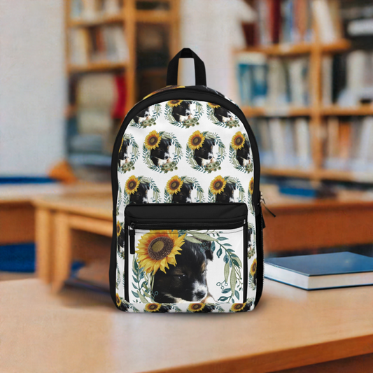 Cute Black Puppy with Sunflower Hat Backpack - Shell Design Boutique