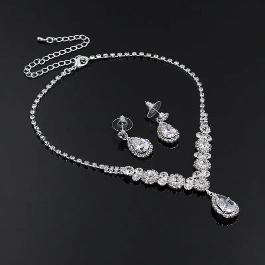 Luxury Zirconia Waterdrop Necklace and Earrings Jewelry Set