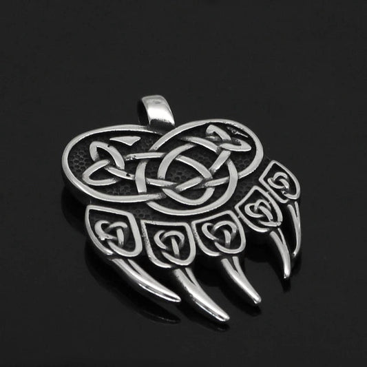 Vikings Wolf Paw Valknut Stainless Steel Necklace