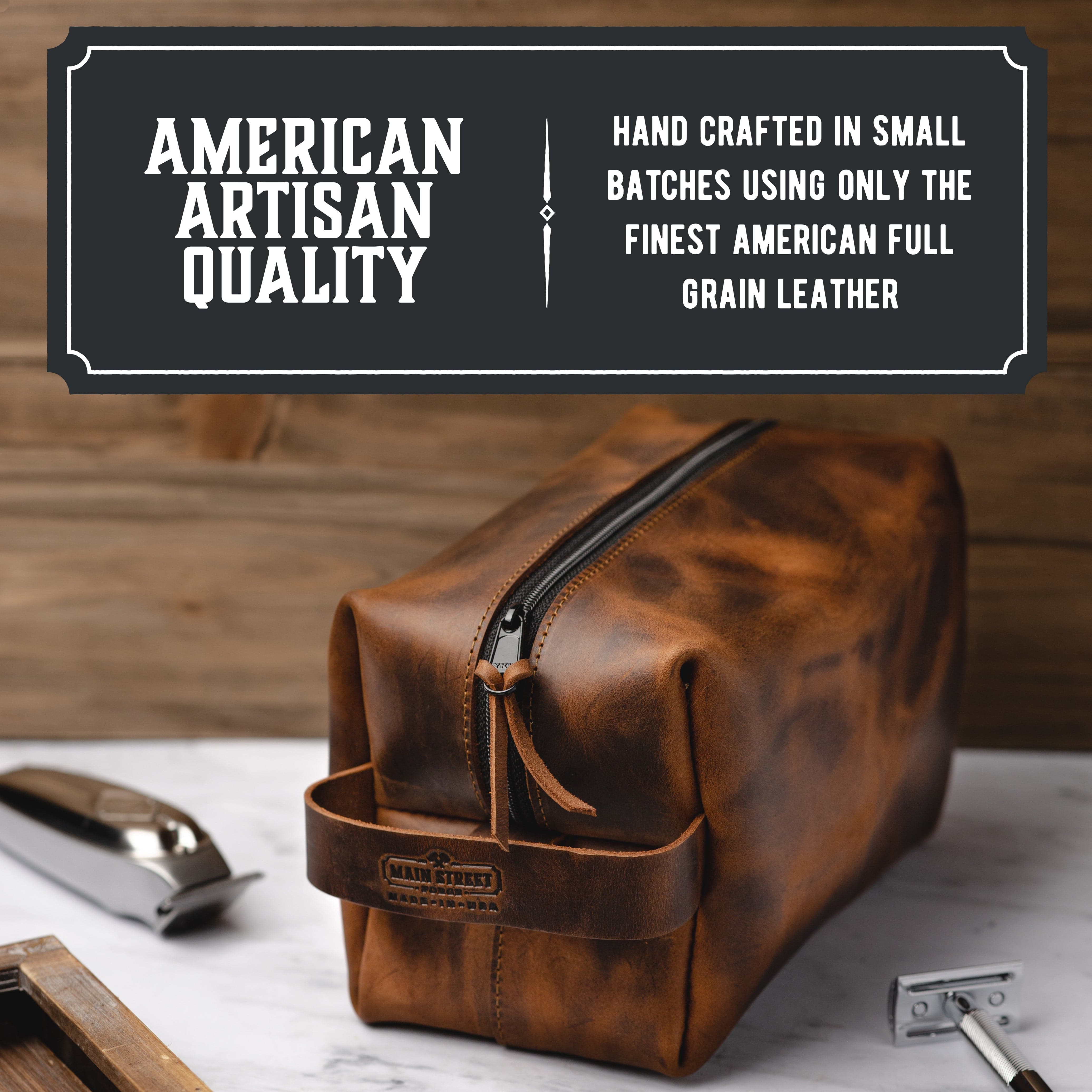 buy mens travel toiletrie bag Main Street Forge Leather Toiletry Bag for Men