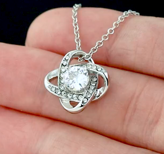 Praying Mama Mother's Day Love Knot Necklace with Preserved Rose