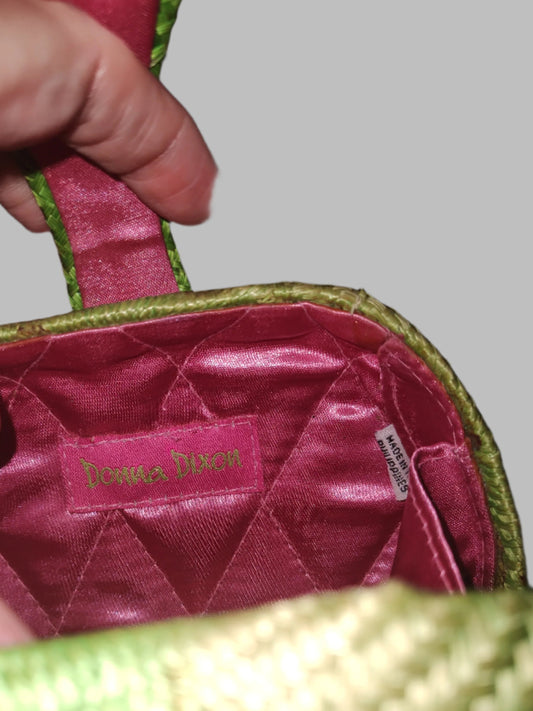 Donna Dixon Natural Straw Green Mini Bag with Chain Strap