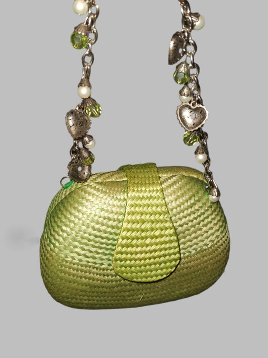 Donna Dixon Natural Straw Green Mini Bag with Chain Strap
