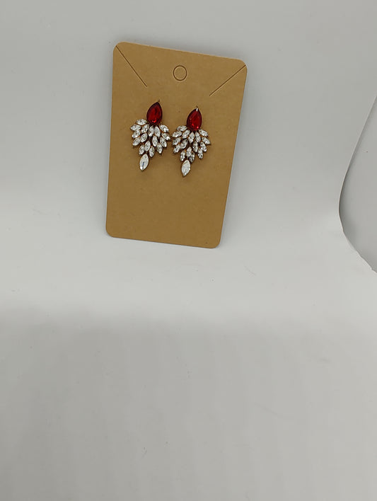 Red and Rhinestone Formal Imitation Earrings