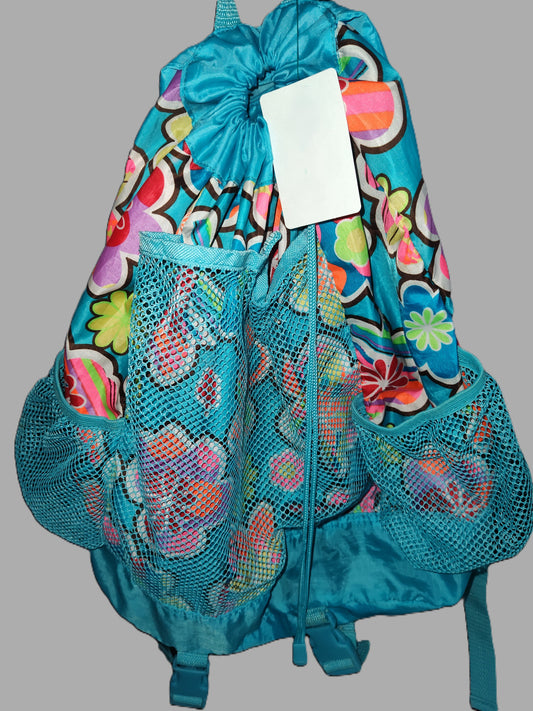 Colorful Teal Drawstring Beach Bag Backpack