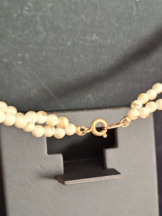 Vintage 1970s Trifari 2-Strand White Beaded Necklace, Slanted Script Signed