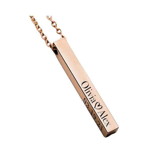 Personalized Bar Engraved Necklace Pendant and Chain
