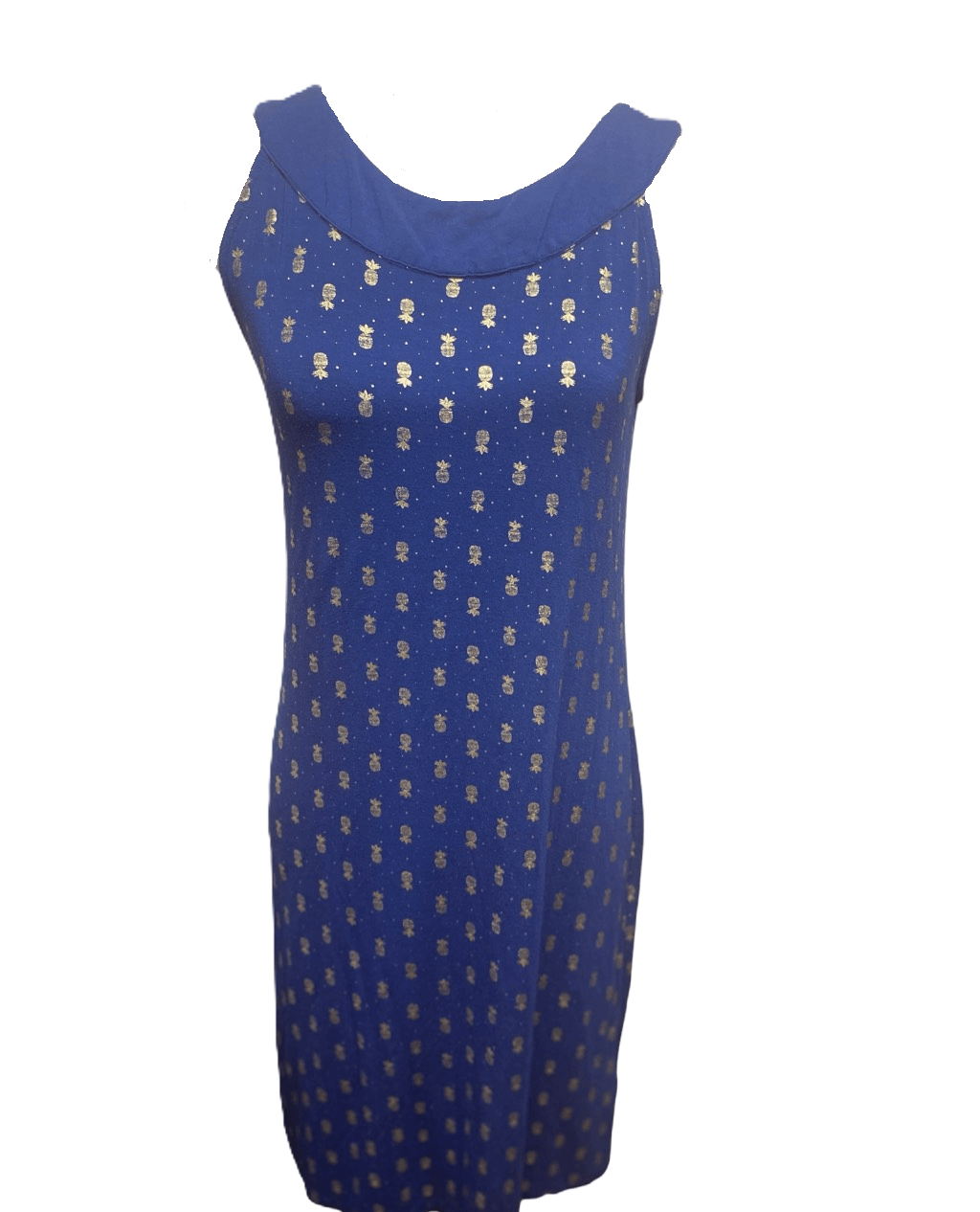 Charlie Paige Blue Summer Dress with Golden Pineapple Designs - Size S Charlie Paige Blue Summer Dress with Golden Pineapple Designs - Size S