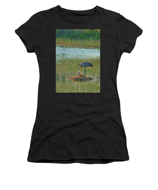 Sandhill Crane and Chicks in Malabar, Florida - Women's T-Shirt