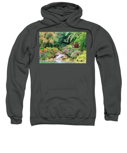 Serene Tropical Garden and Waterfall in Orlando Florida Sweatshirt