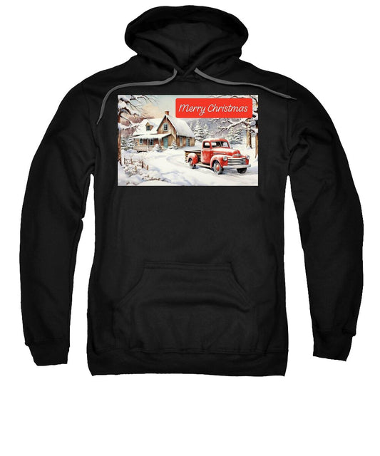Vintage Christmas Scene with Red Truck Sweatshirt