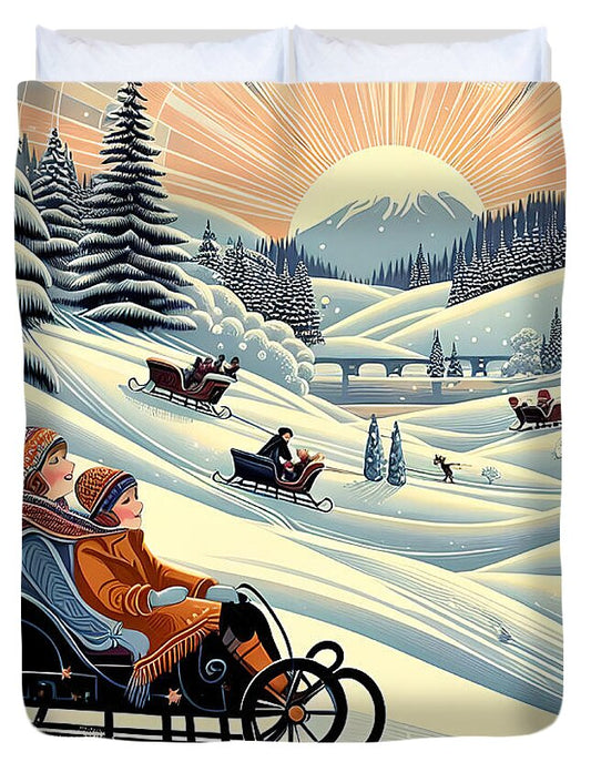 Winter Wonderland Sledding Adventure - Duvet Cover