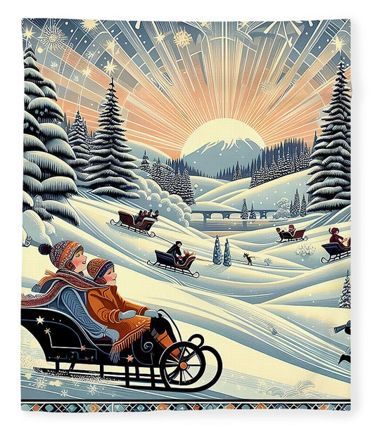 Winter Wonderland Sledding Adventure Fleece Blanket