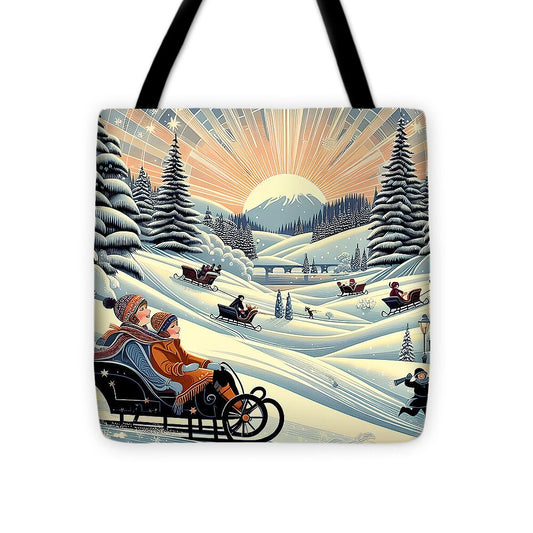 Winter Wonderland Sledding Adventure - Tote Bag