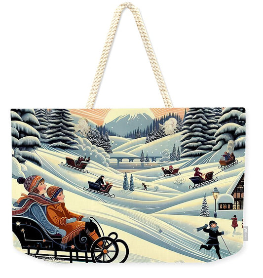 Winter Wonderland Sledding Adventure - Weekender Tote Bag